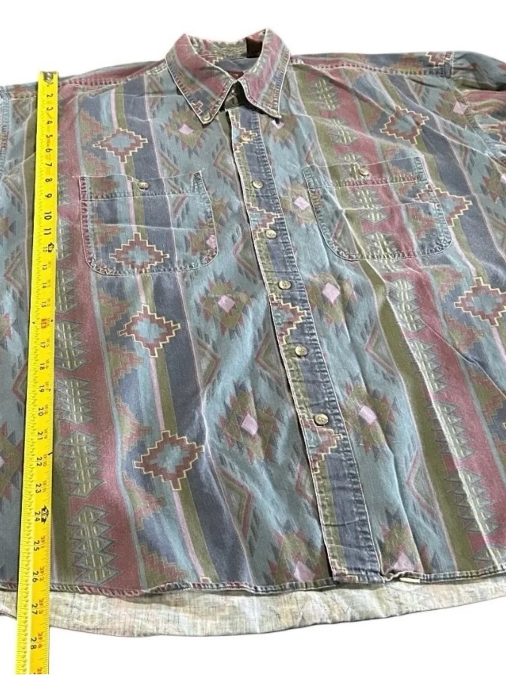 Vintage Haggar Mens Shirt XL Aztec Southwestern 90s Long Sleeve Button Up